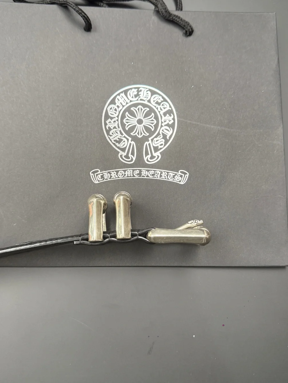 Chrome Hearts Black Leather Belt with Silver Hardware and Logo